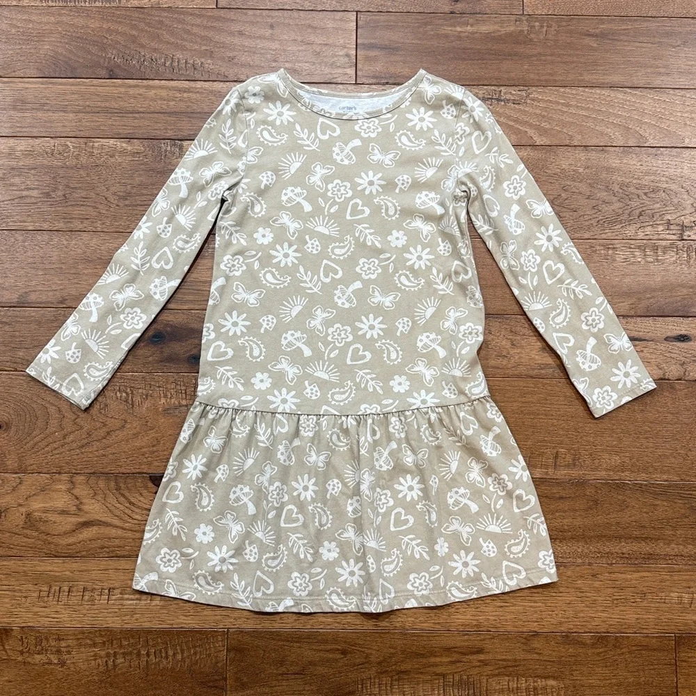 Carters Kids Boho Icon Print Ruffle Hem Long-Sleeve Dress - Size 10/10A